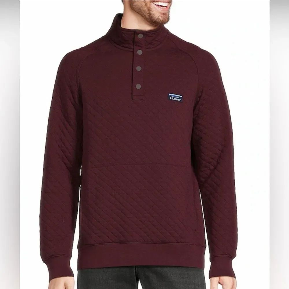 L.L.Bean Men’s Maroon Quilted 4 button snap placket Pullover sweater